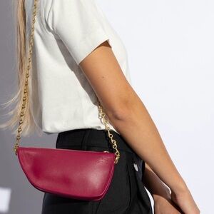 Chic Maroon Burberry Shoulder Bag with Gold Chain